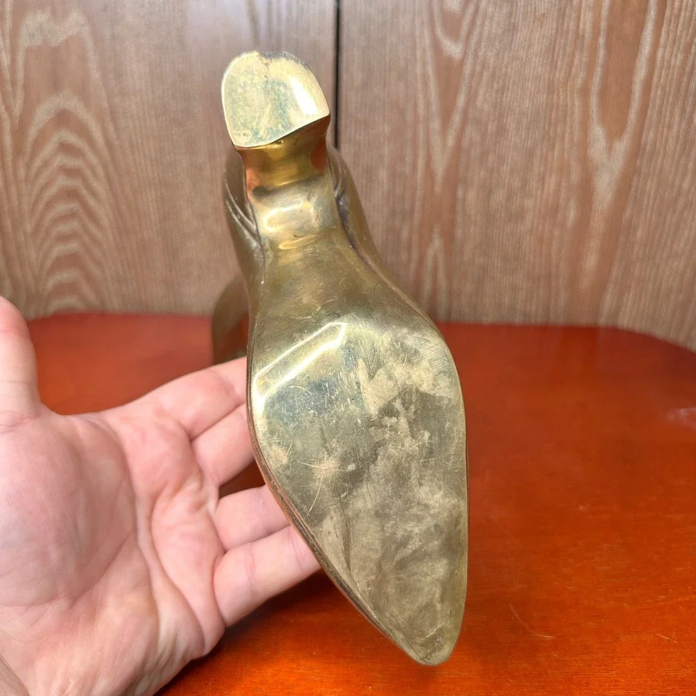 Vintage Solid Brass Victorian High Top Button Boot Vase Planter Decor 9